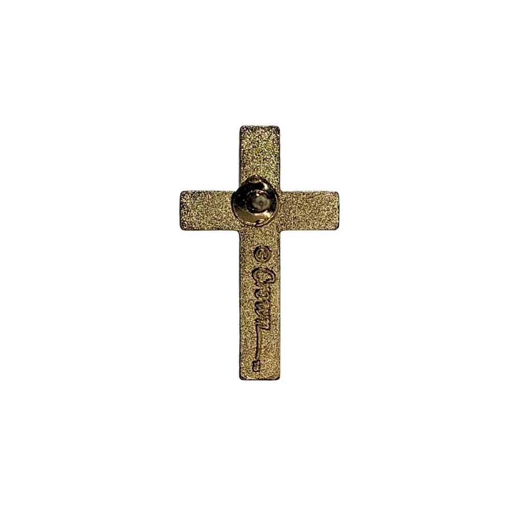 Gold Tone Crucifix Cross Tie Tack Lapel Pin Crown Logo 1